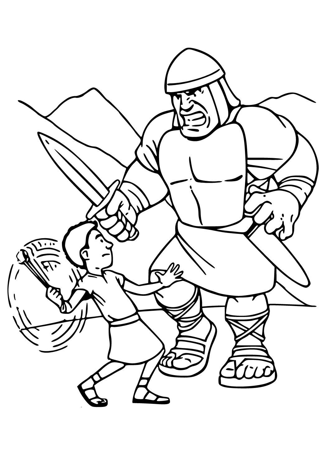 Free printable david and goliath battle coloring page for adults and kids