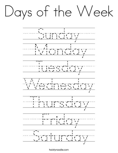 Days of the week coloring page