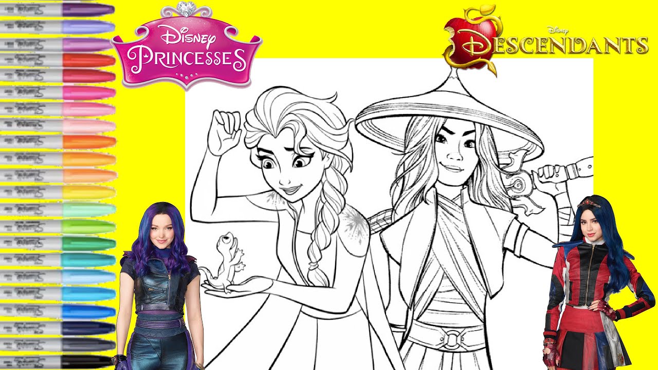 Disney princess akeover as disney descendants al and evie coloring book page