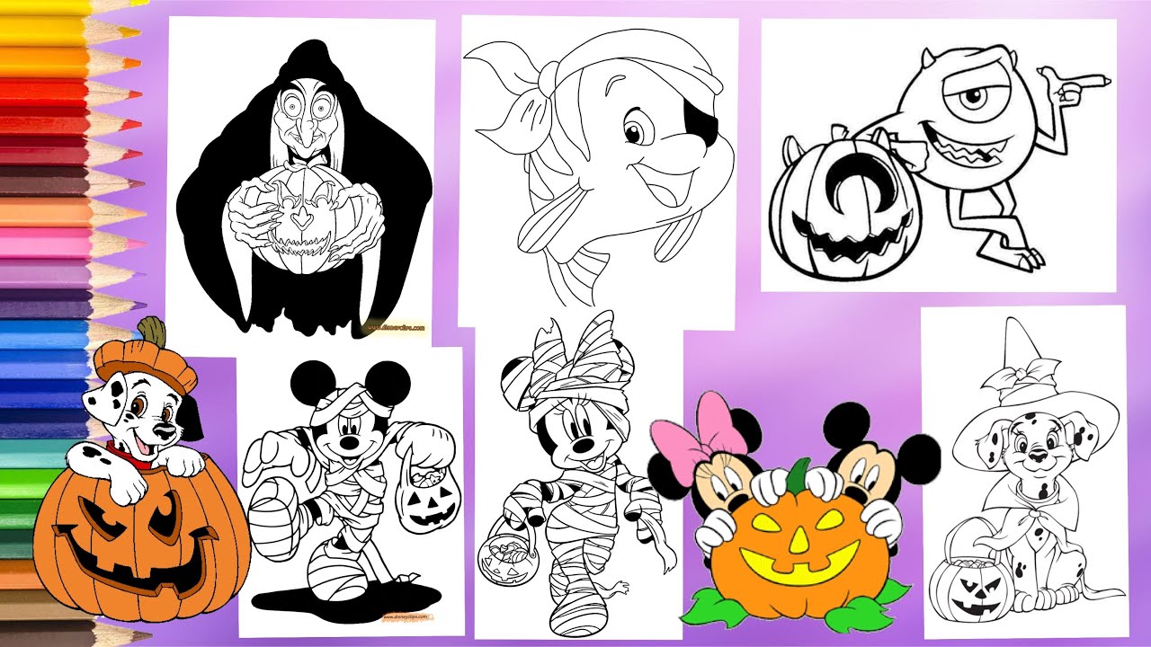 Disney halloween coloring flounder dalatians ickey innie ouse as uy