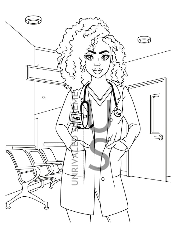 Doctor coloring page career day activity girl power activity doctor office art black doctor gift doctor gift coloring page