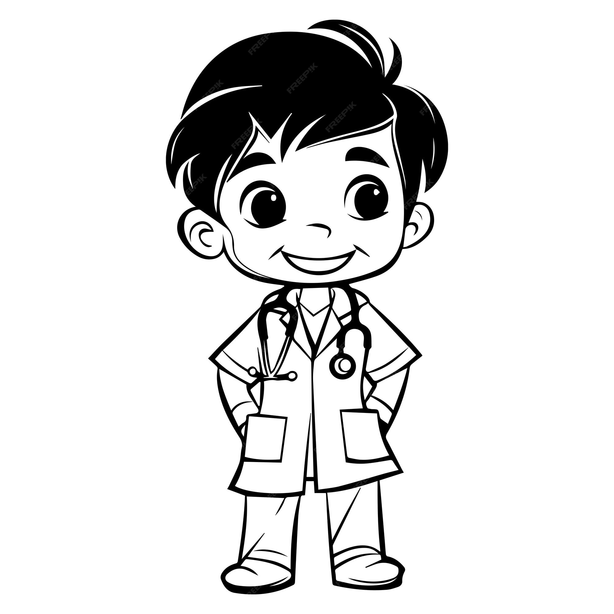 Premium vector cute little doctor coloring pages