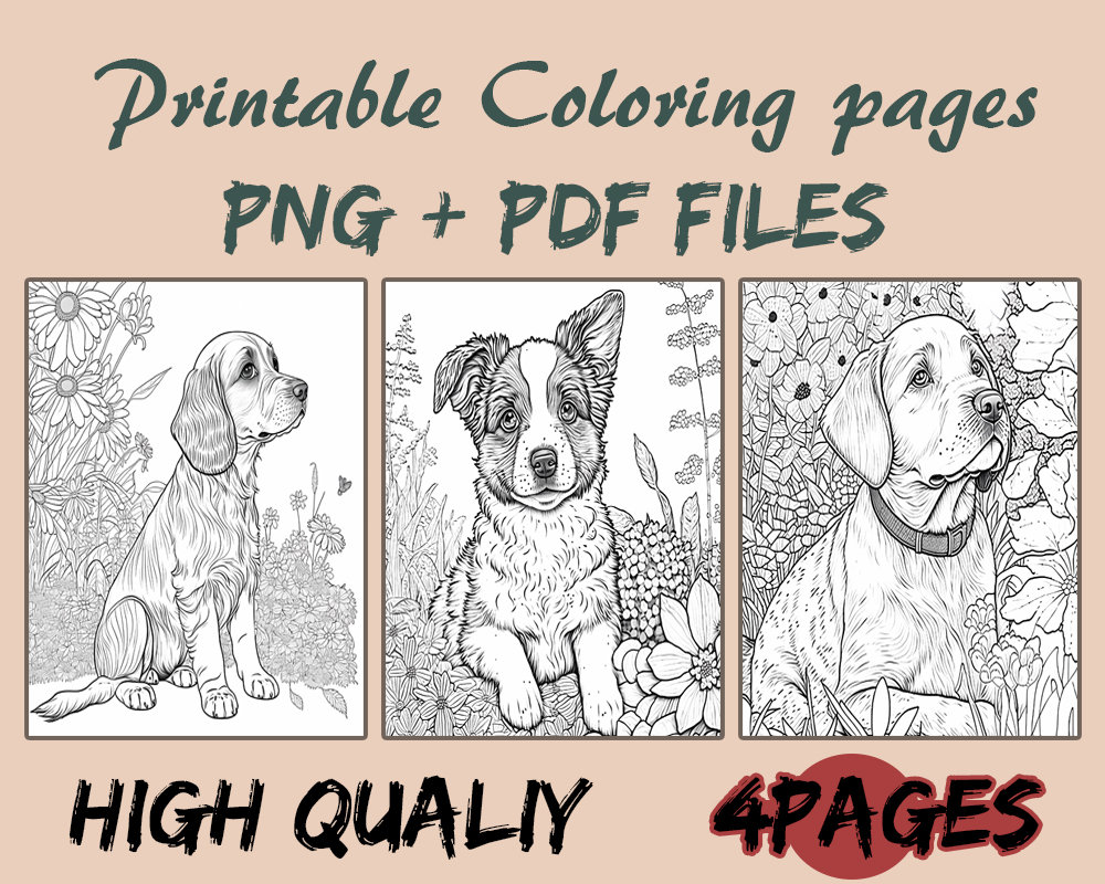 Cute dogs coloring pages printable dog coloring sheets for teens adults and dog lovers stress relief and relaxation instant download