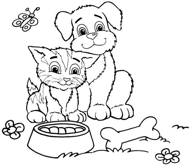 Eight adorable dog and cat coloring pages for pet lovers