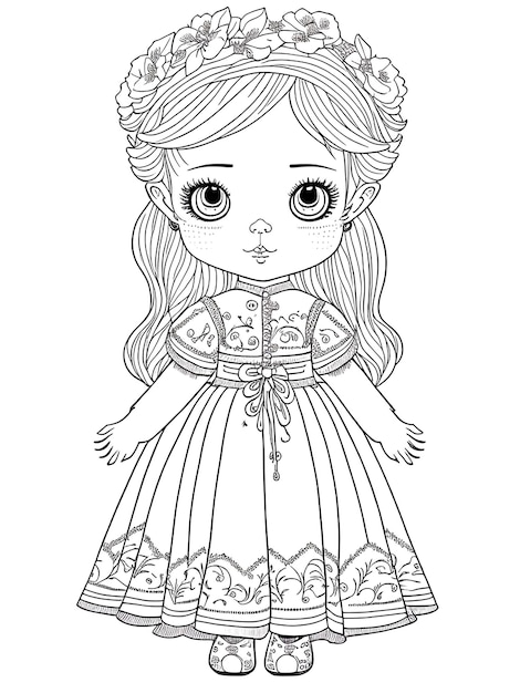 Premium ai image baby doll coloring page for kids