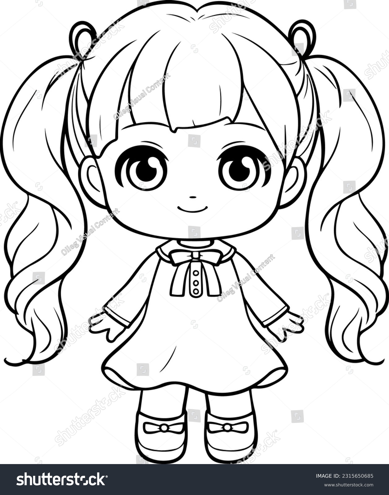 Doll vector illustration black white outline stock vector royalty free