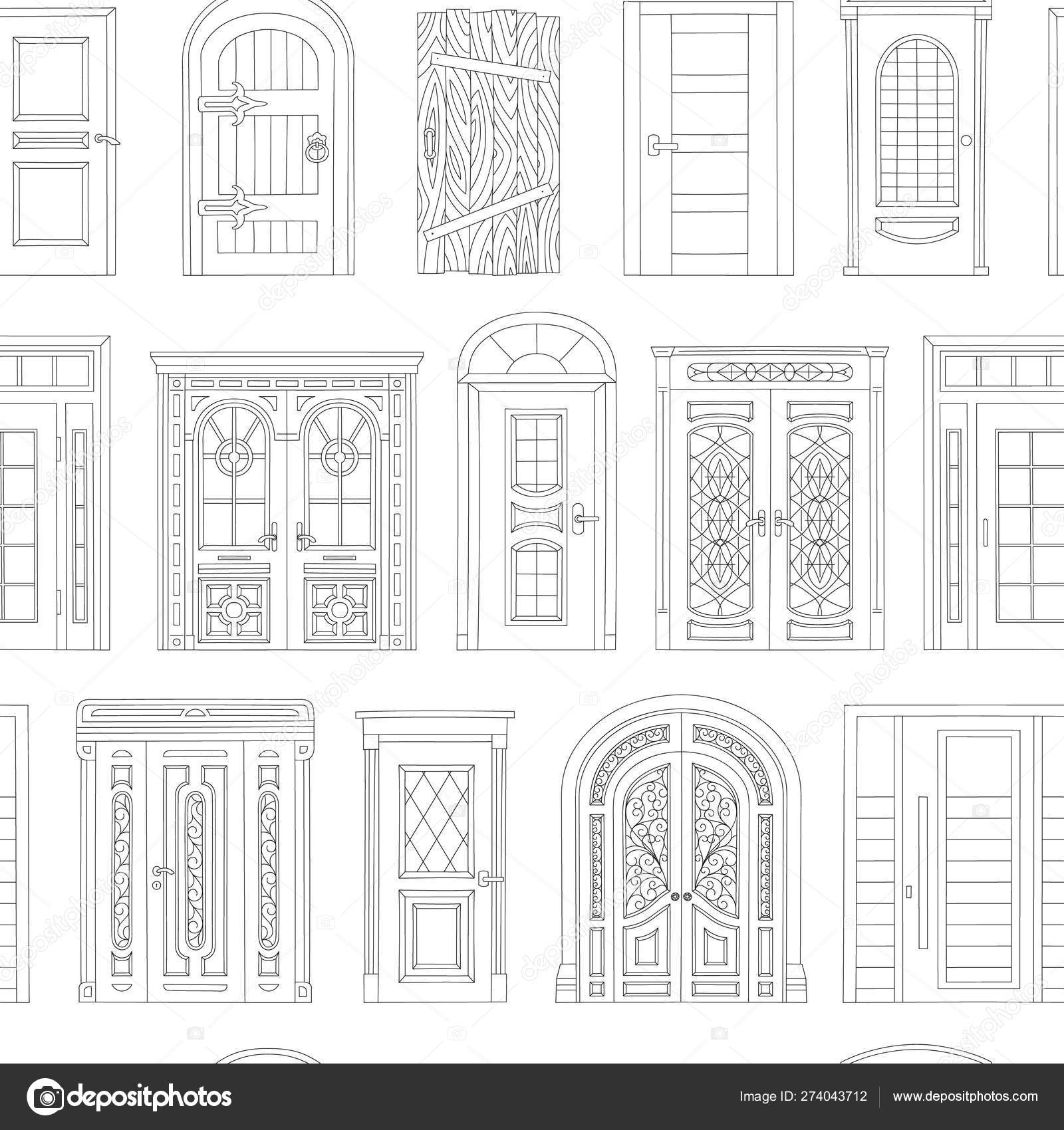 Doors coloring book seamless pattern