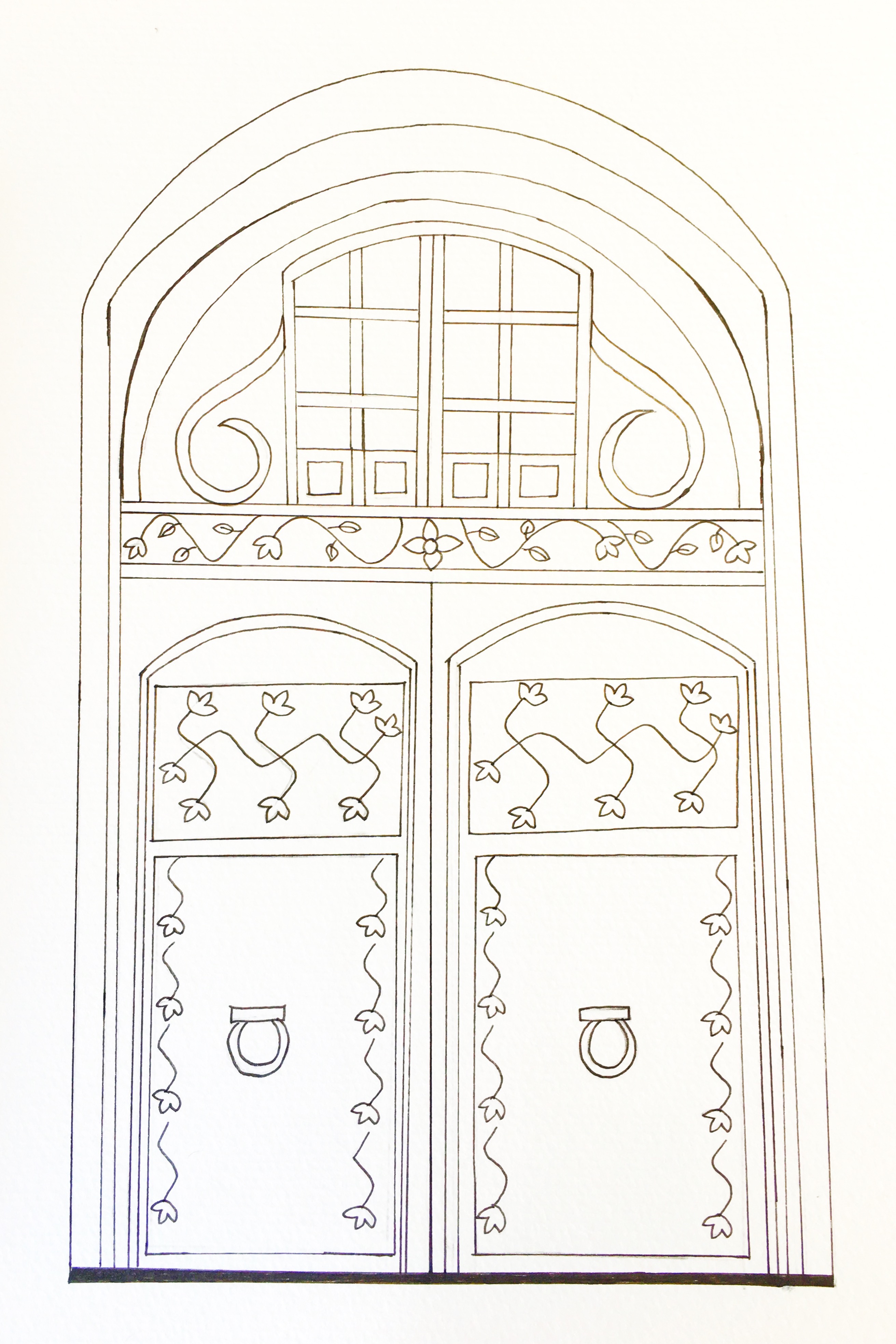 Freebie antique door coloring page