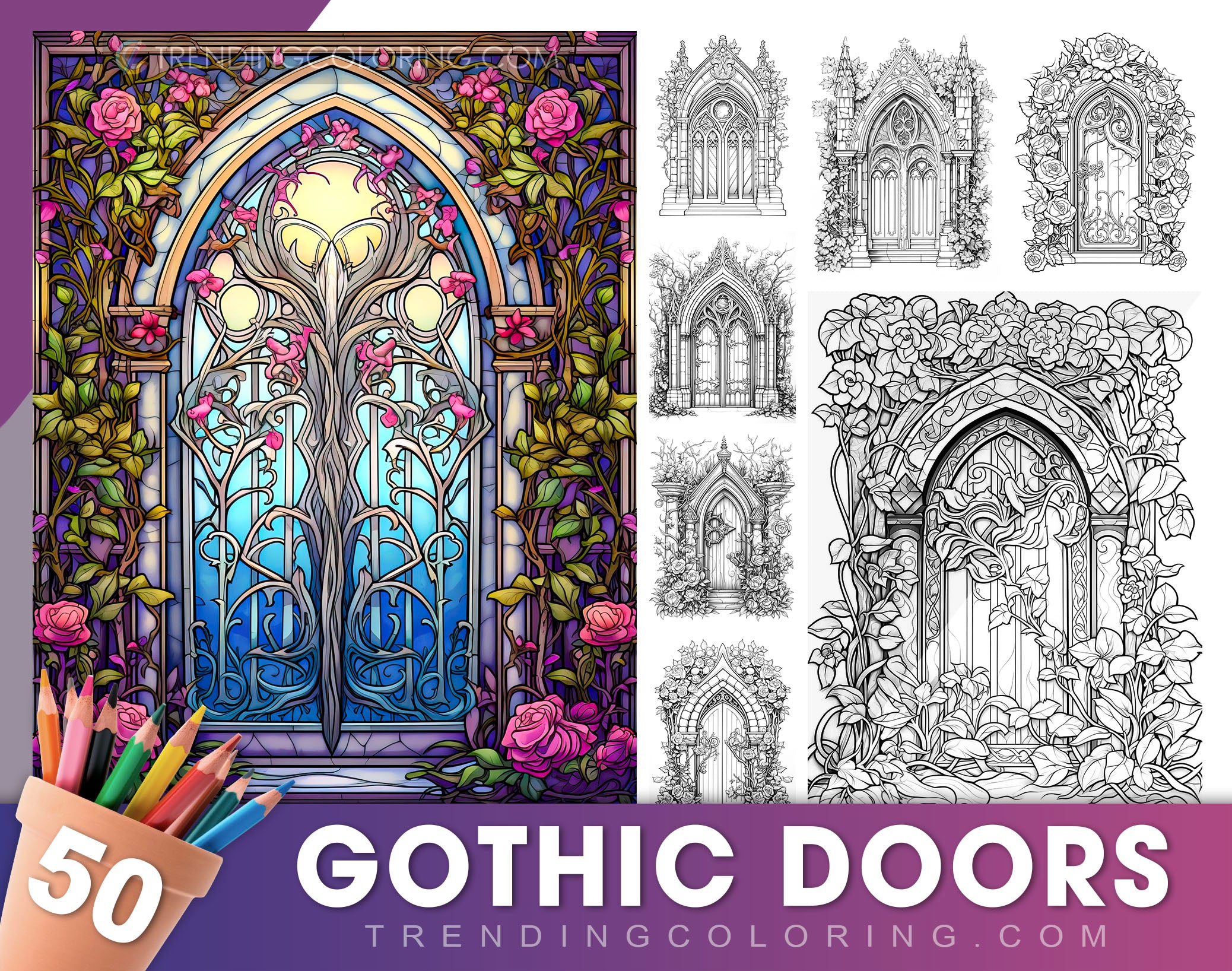 Gothic doors coloring pages