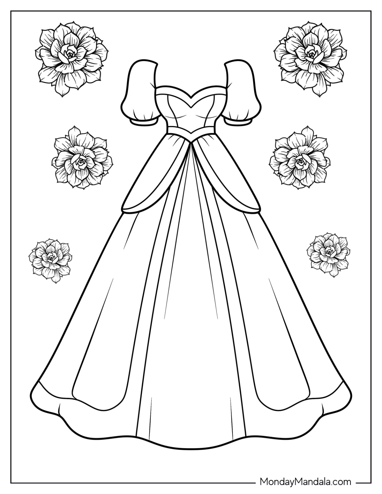 Dress coloring pages free pdf printables