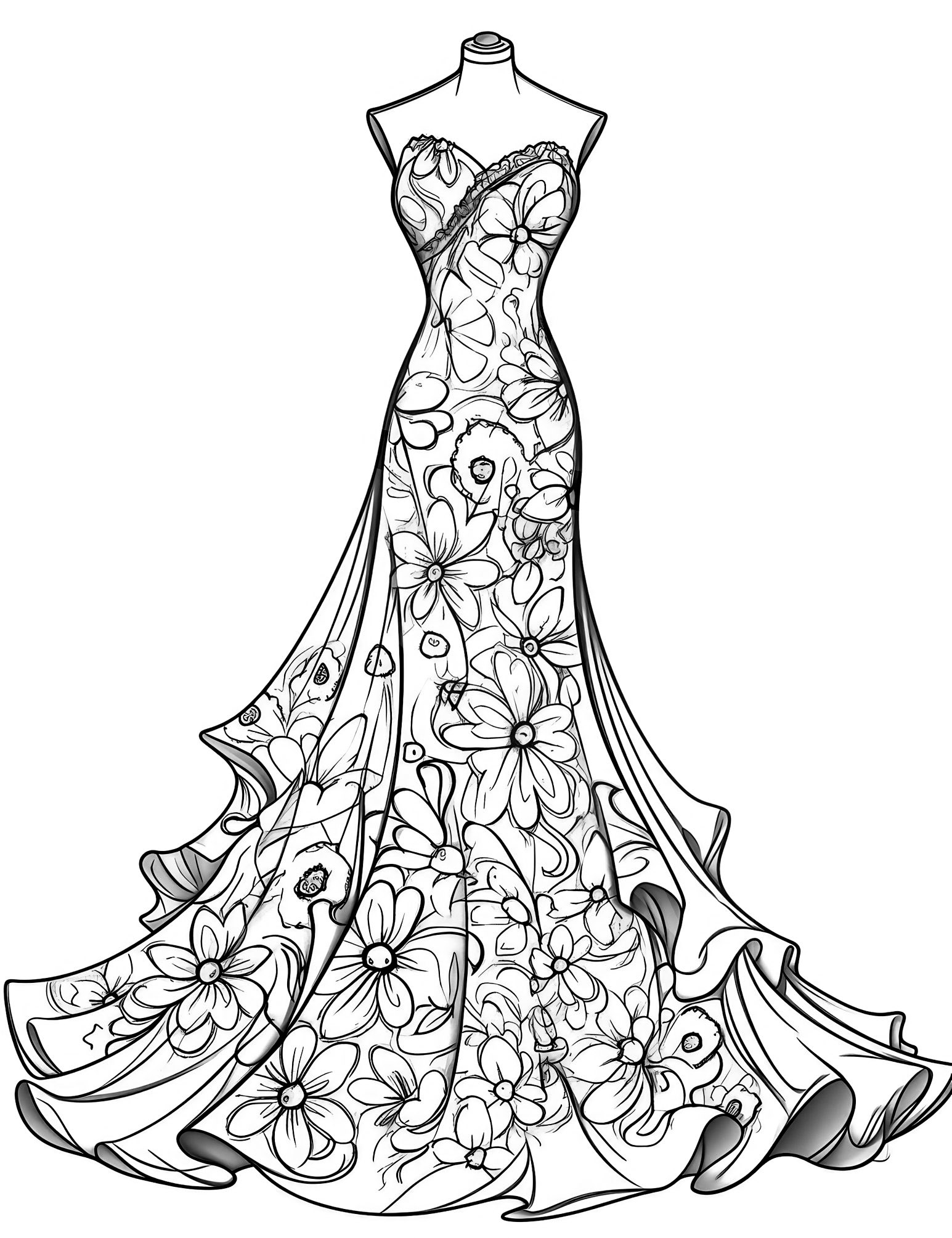 Stunning dress coloring pages for kids and adults