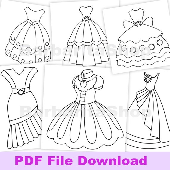 Dress coloring pages ready to print instantly download now