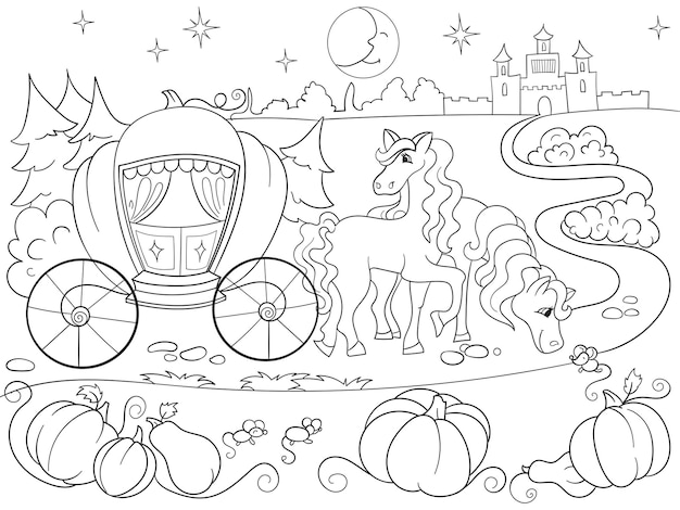 Premium vector cinderella fairy tale coloring book for children cartoon vector illustration