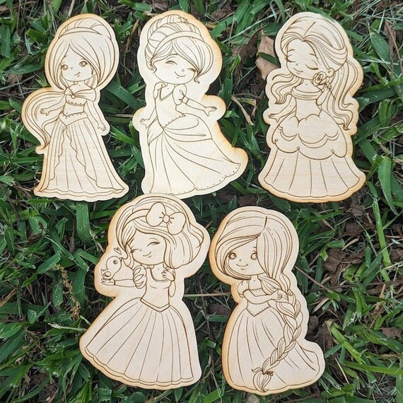 Princess coloring pages digital stamps princesses fairytales girl birthday decor diy clip art game laser cut line art download