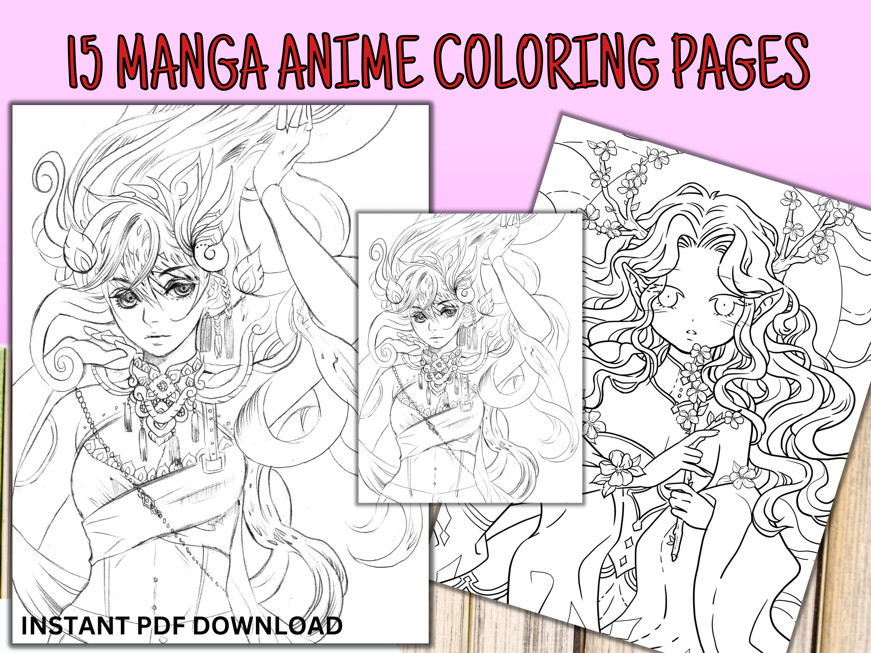 Anime manga coloring book pagesadult teen colouring sheetsdigital coloring pagesdigital downloadinstant pdf printable instant download