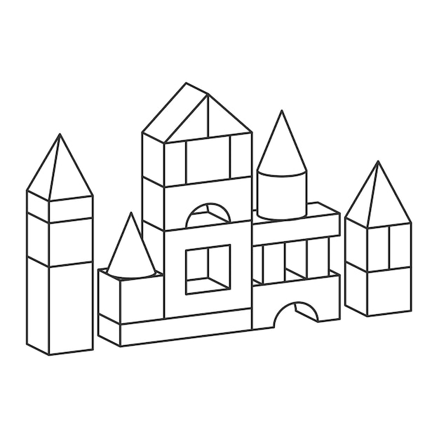 Premium vector line style toy building tower illustration for coloring book