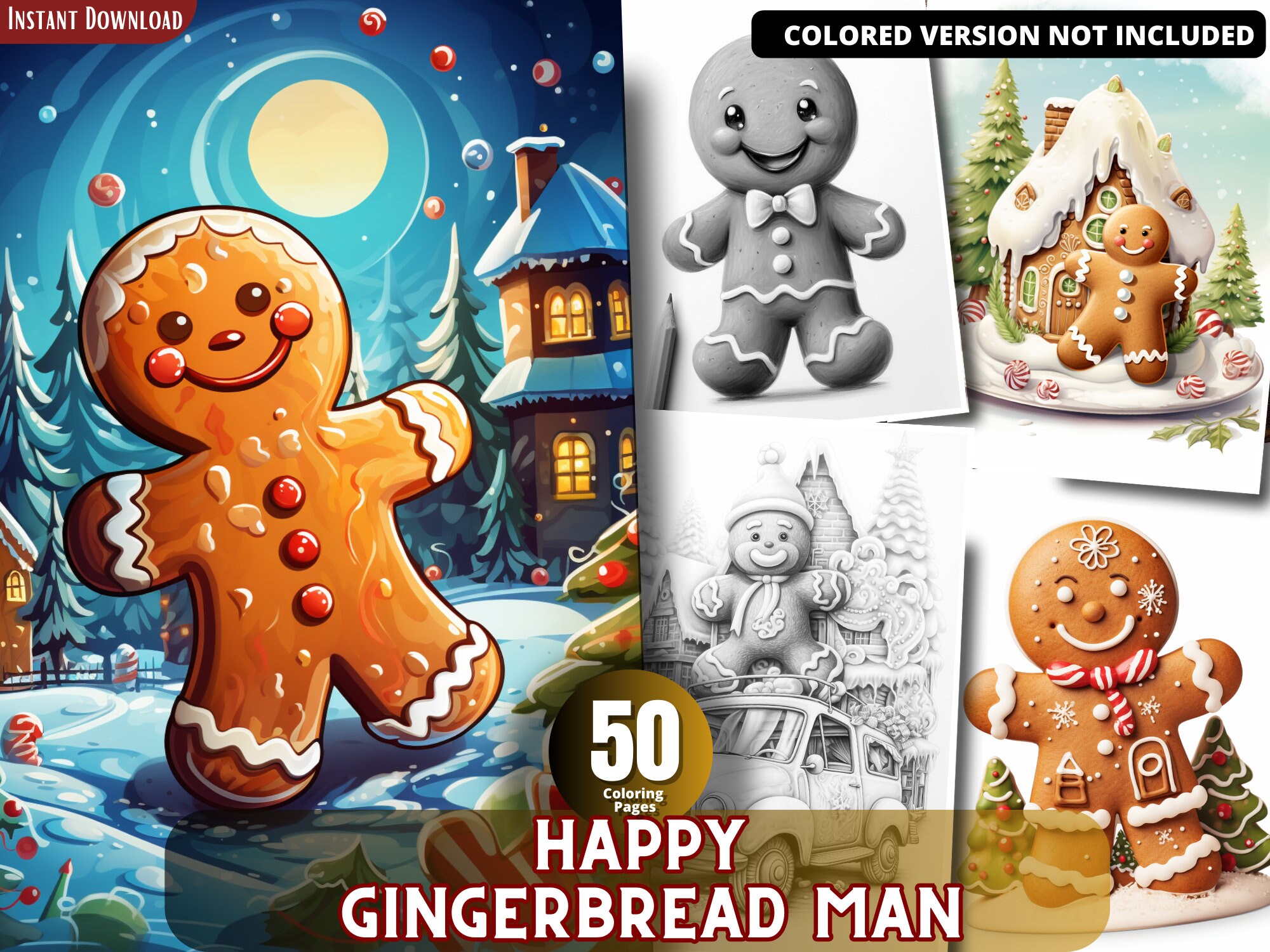 Happy gingerbread man coloring pages for adults and for kids