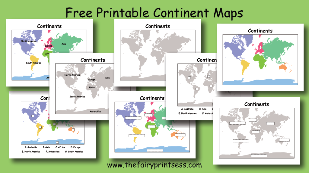 Continent maps for teaching the continents of the world