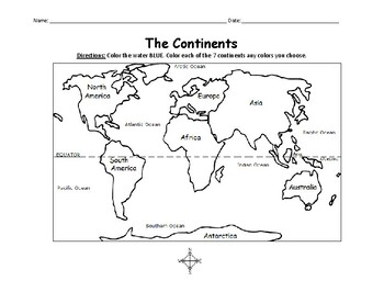 The continents printable map coloring page by interactive printables