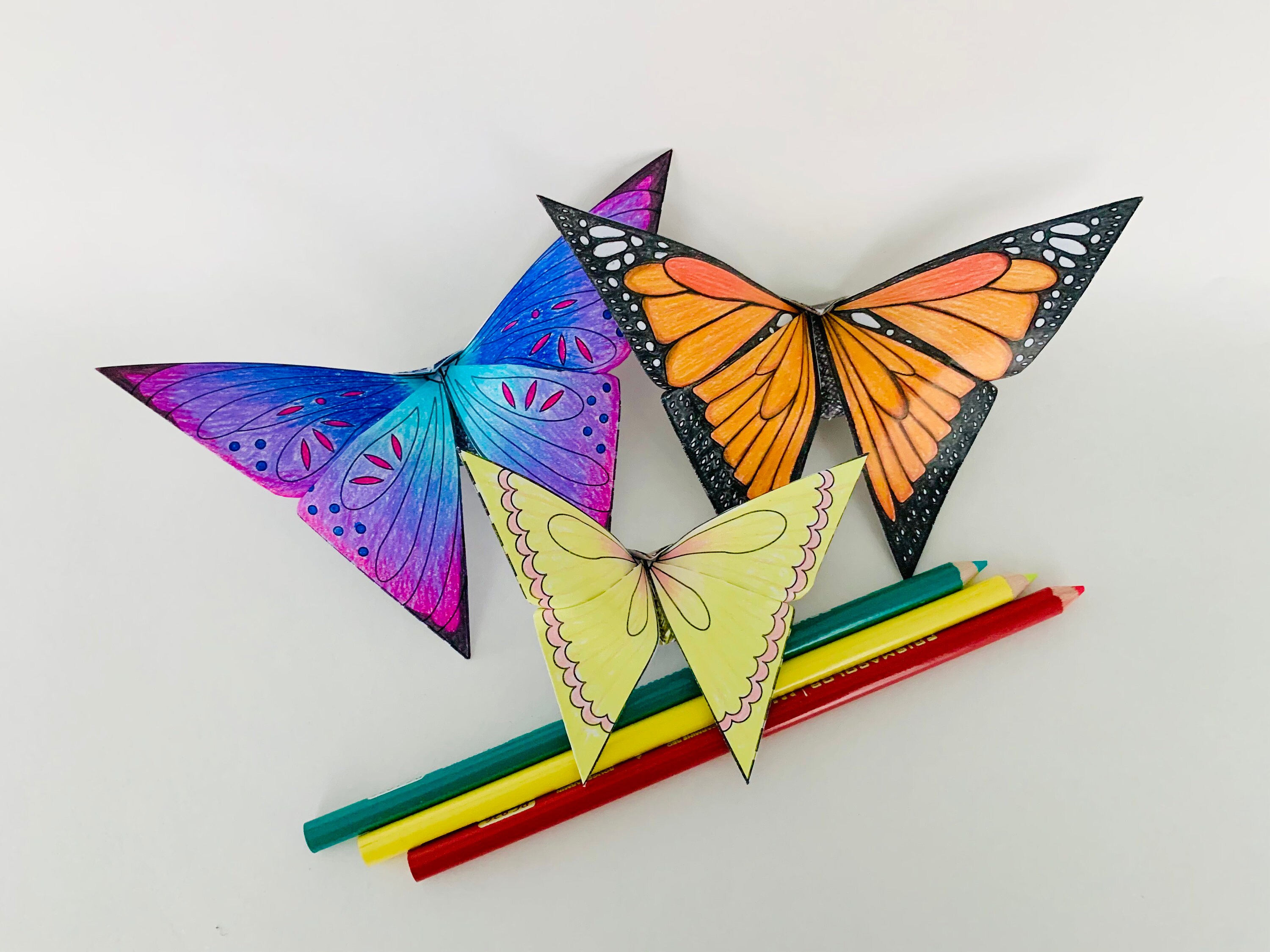 Origami butterfly coloring pages set printable paper crafts adult coloring and kids activity