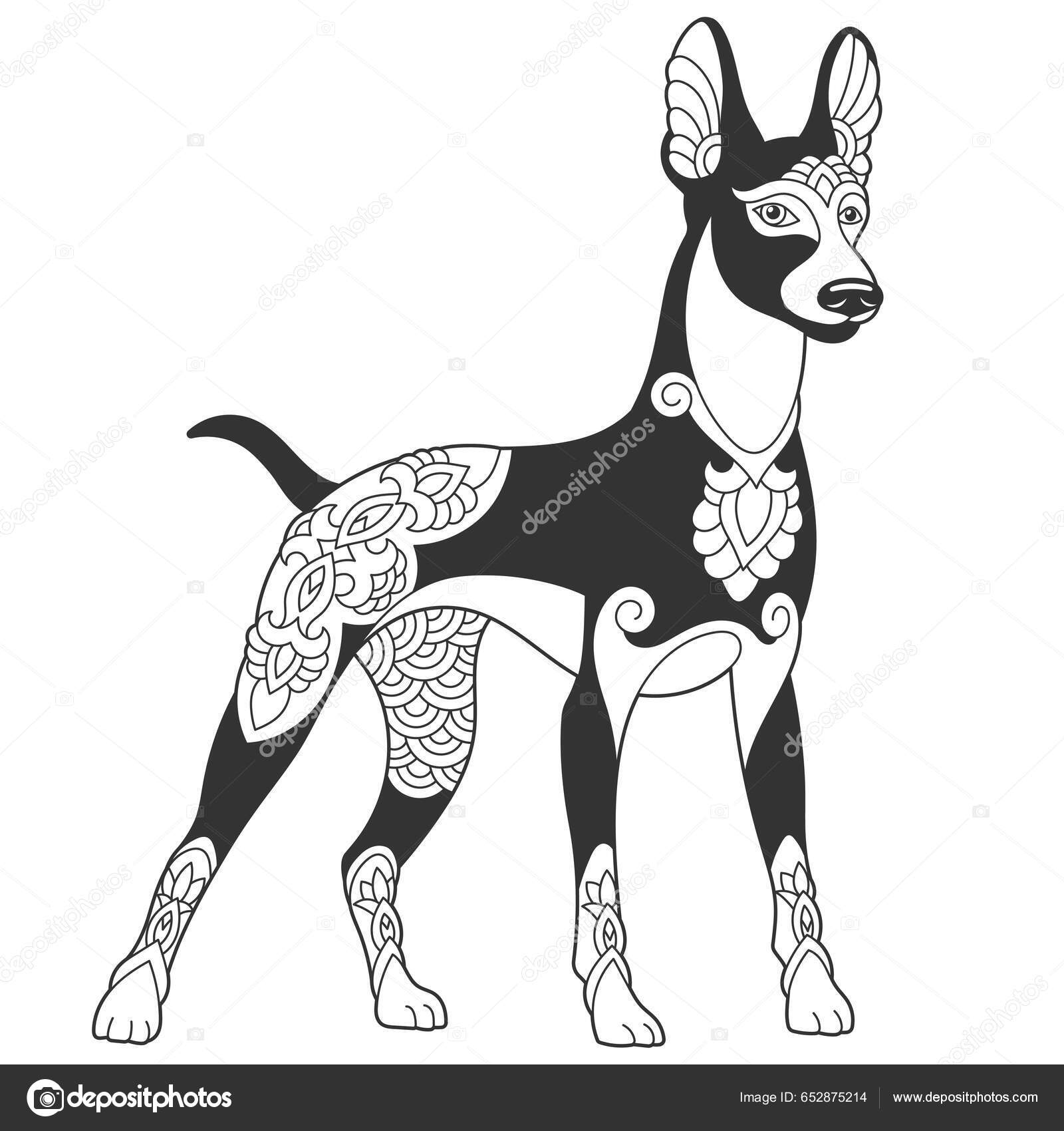 Desenho bonito cão doberman pãgina coloraãão animal mandala ornamentos vetores de stock de sybirko