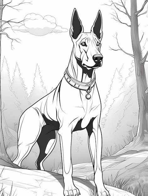 Premium ai image doberman pinscher dog collar scene coloring pages for kids cartoon