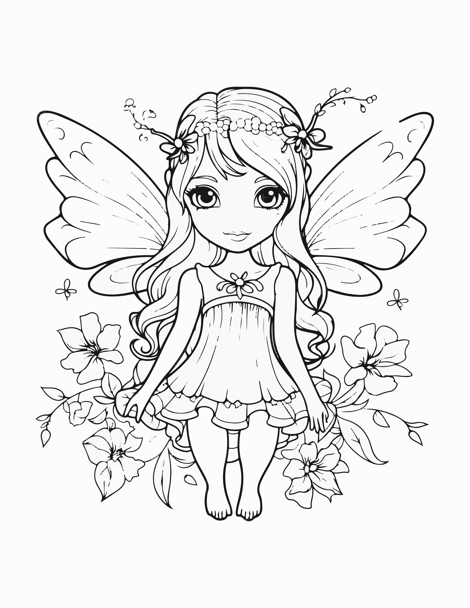 Premium vector coloring book page for kids fairy coloring page enchanting fantasy illustration printable