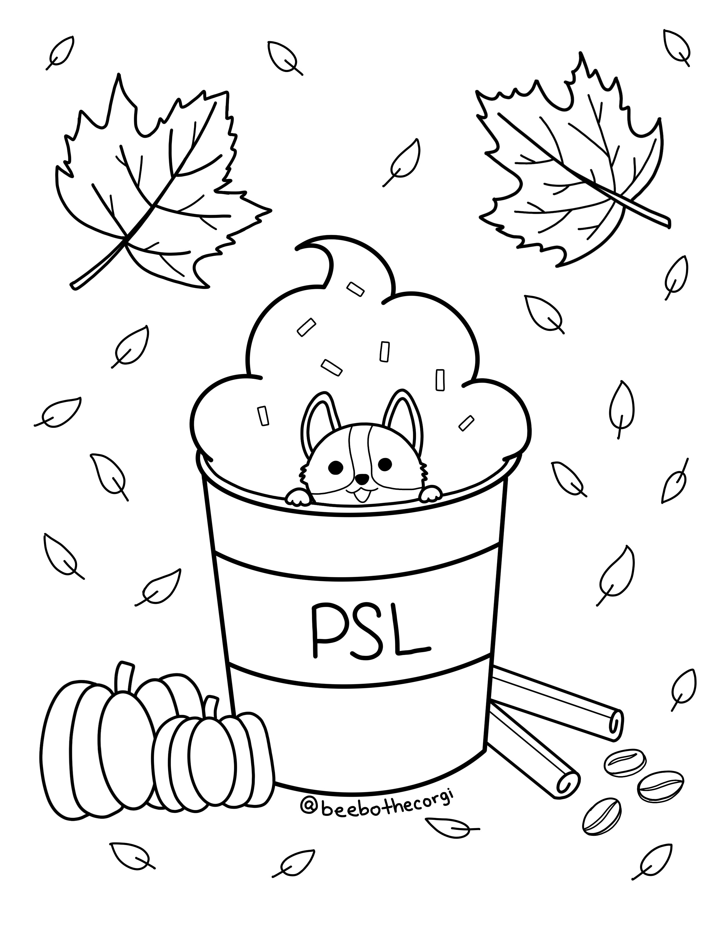 Free fall coloring page â beebo the corgi