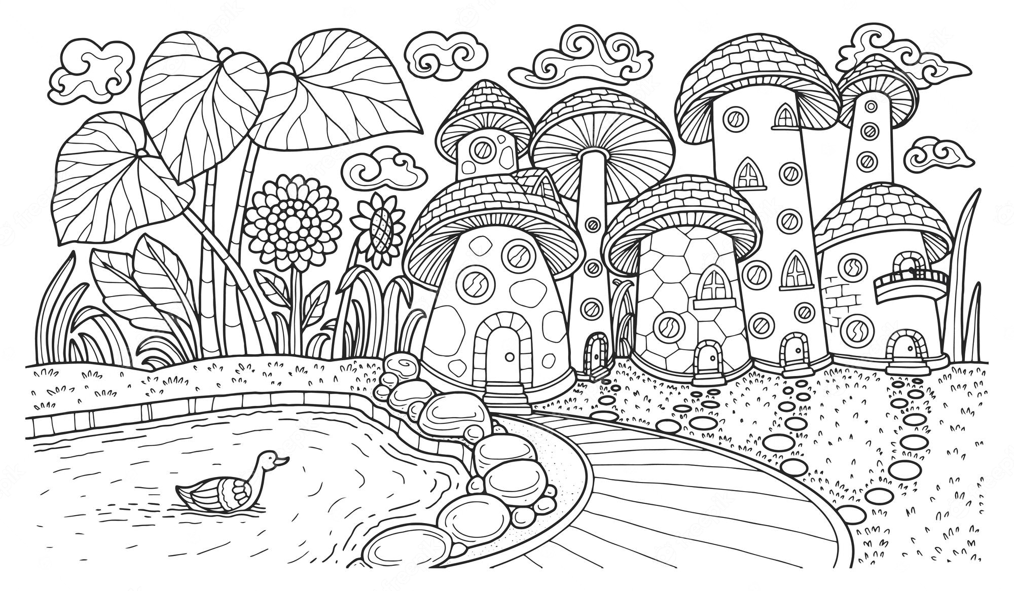 Premium vector fantasy illustration for coloring page adult