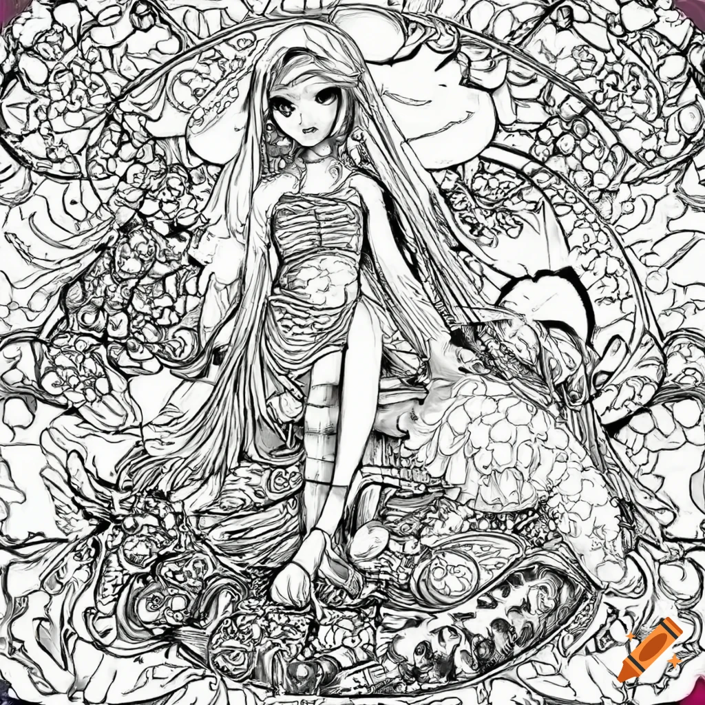 Detailed fantasy coloring page on