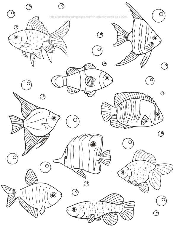 Free school of salt water fish coloring sheet