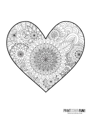 Floral heart coloring pages at