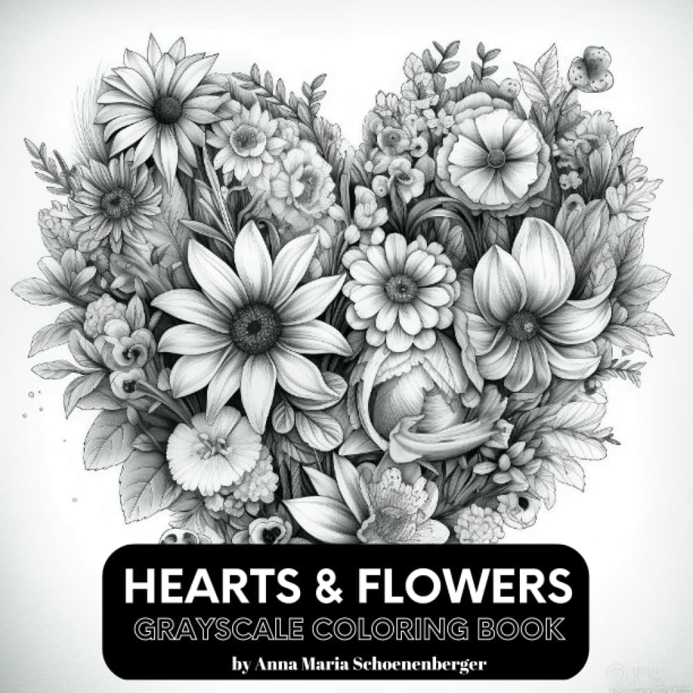 Hearts flowers grayscale coloring book schoenenberger anna maria books