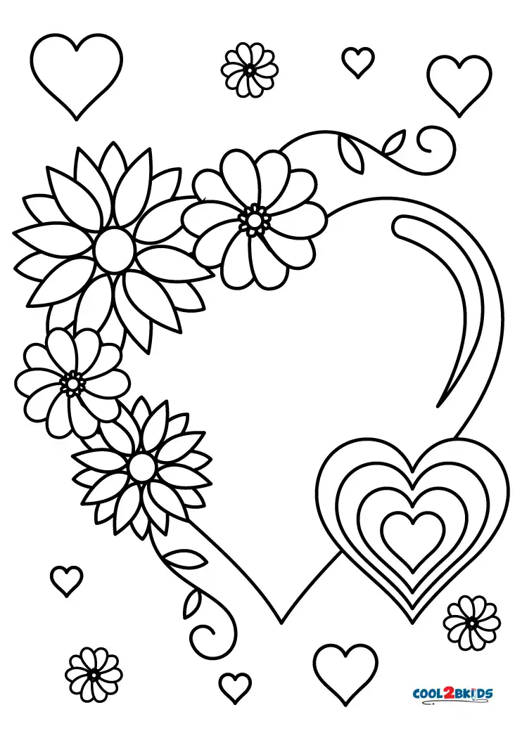 Free printable hearts and flowers coloring pages for kids