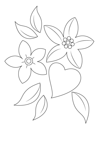 Heart and flowers coloring page free printable coloring pages