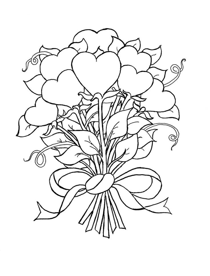 Roses and hearts coloring pages