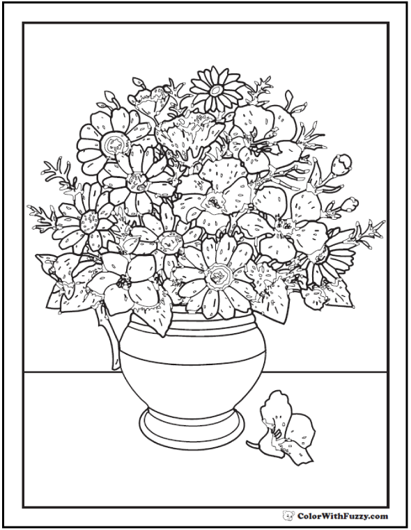 Flower coloring pages â tulips roses lilies daisies bouquets