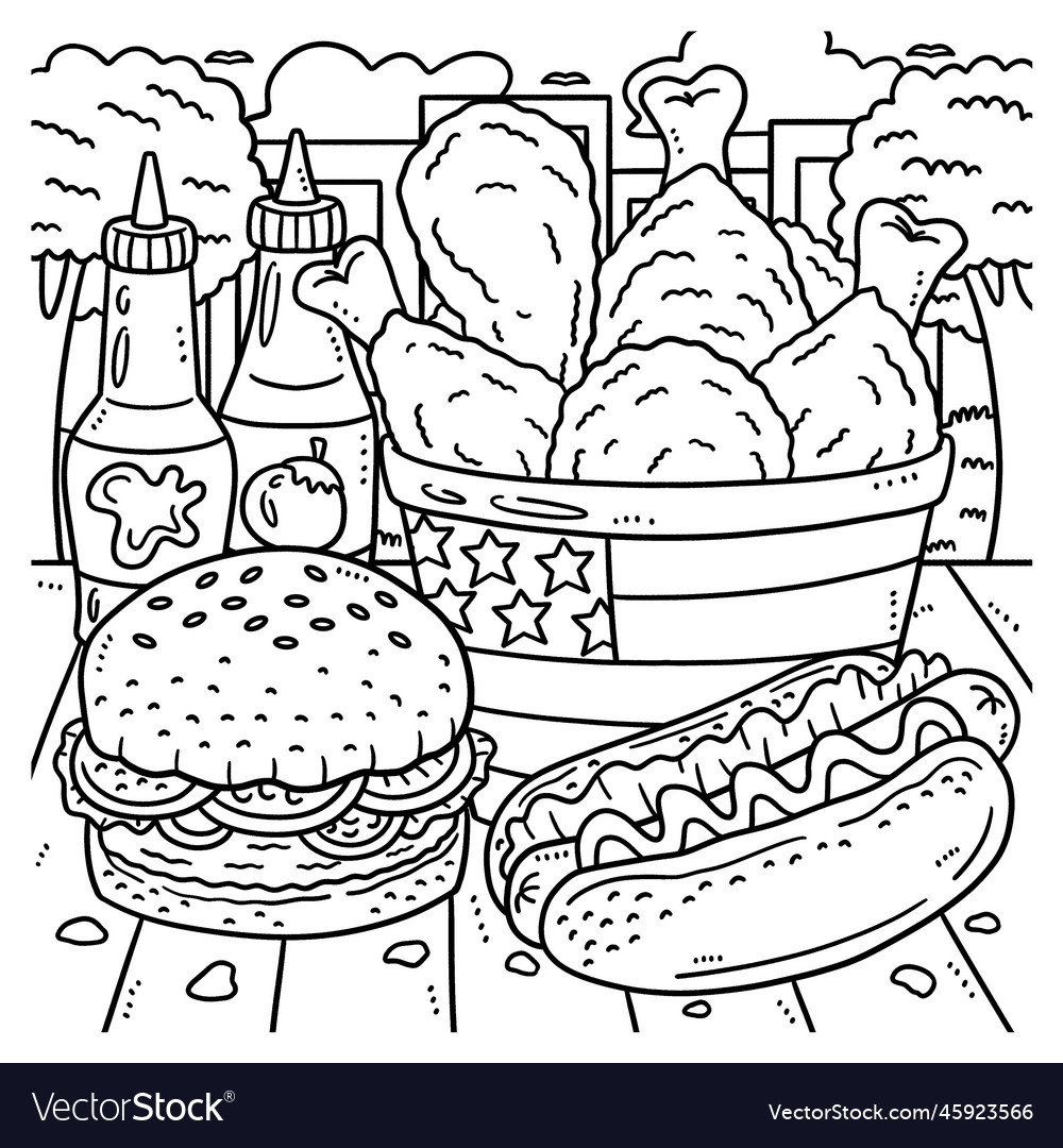 Th of july traditional food coloring page vector image