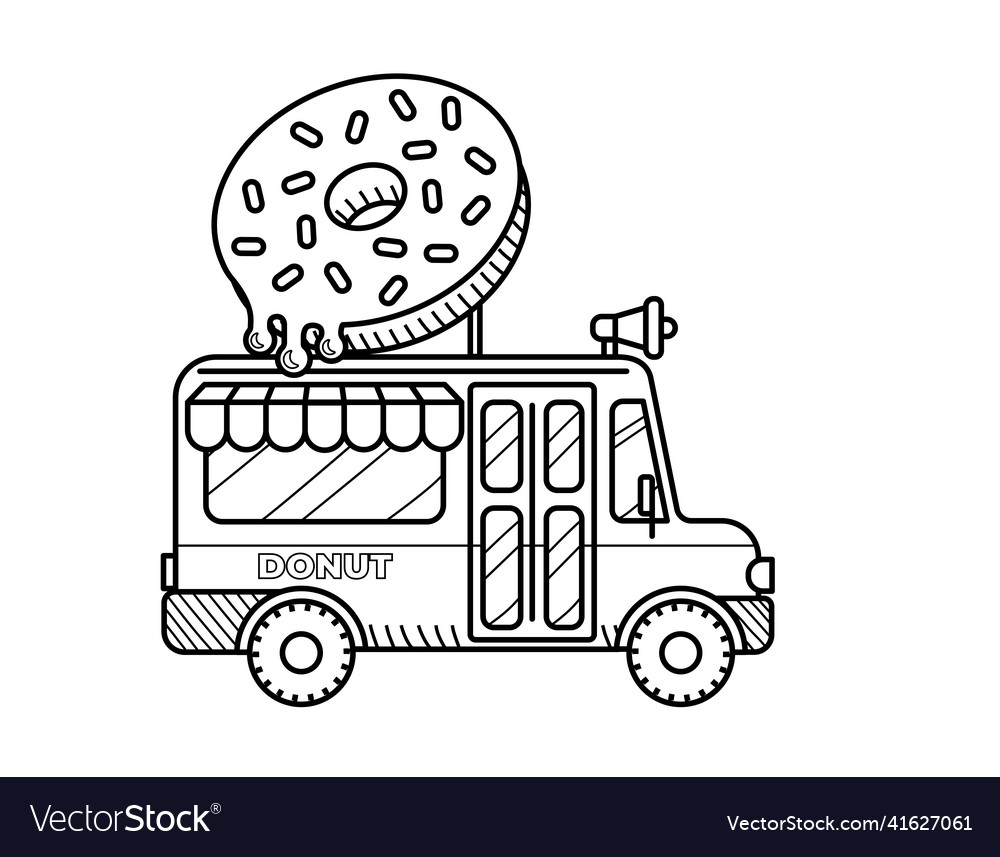 Donut van coloring page for kids food truck vector image