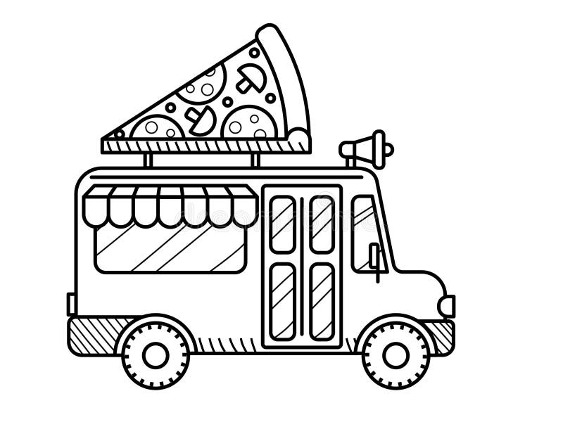 Pizza van coloring page cartoon food truck stock vector