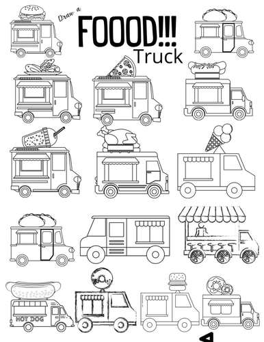 Art sub plan draw a food truck drawing guide food truck clip art coloring pages