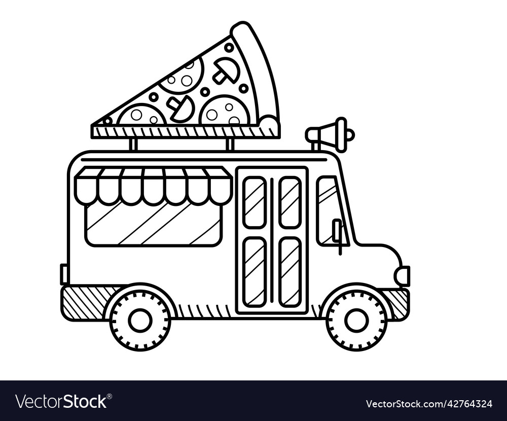 Pizza van coloring page cartoon food truck vector image