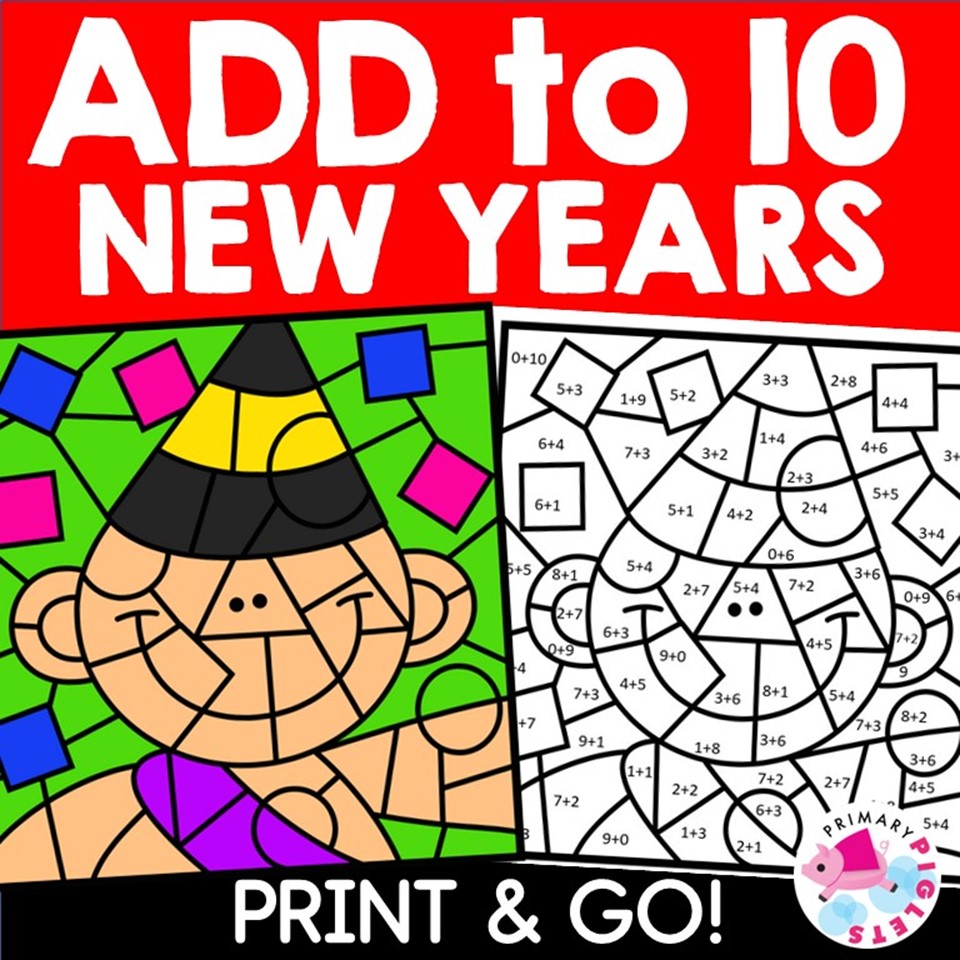 New years math coloring pages