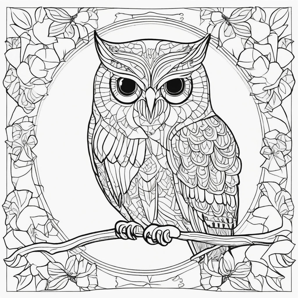 Line art owl wisdom mandala coloring page