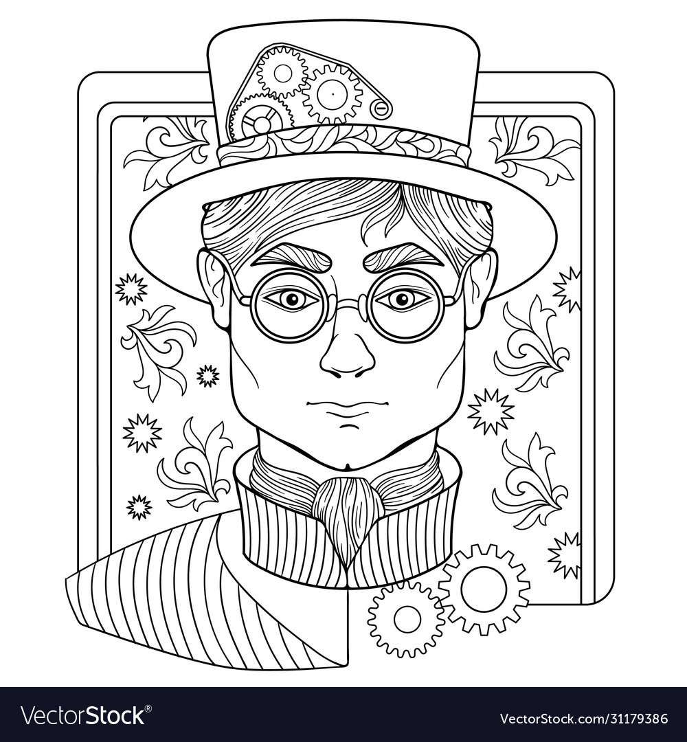 Coloring page for adults with man face royalty free vector