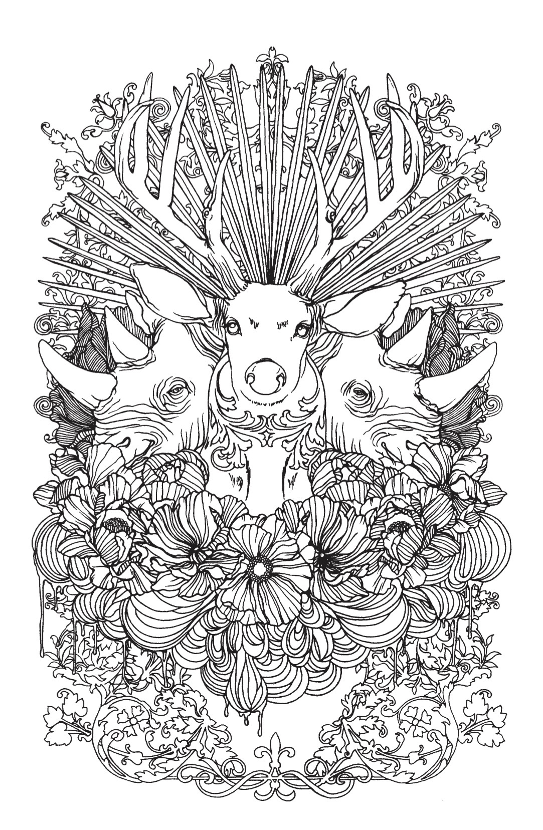 Buck and rhino adult coloring page