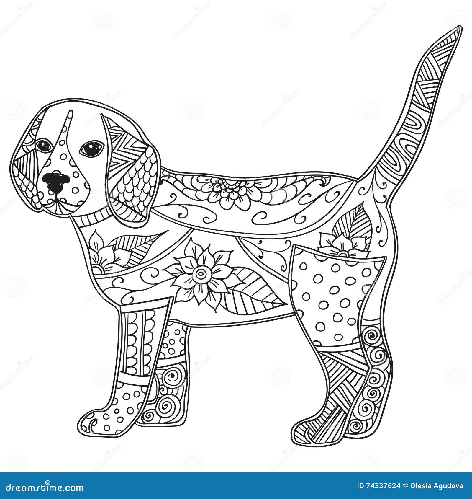 Dog adult antistress or children coloring page stock vector