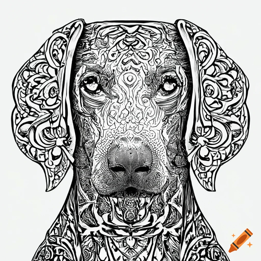 Coloring pages for adult mandala dog image weimaraner white background black and white on