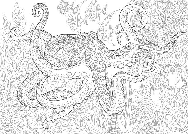 Tropical fish coloring pages stock illustrations royalty