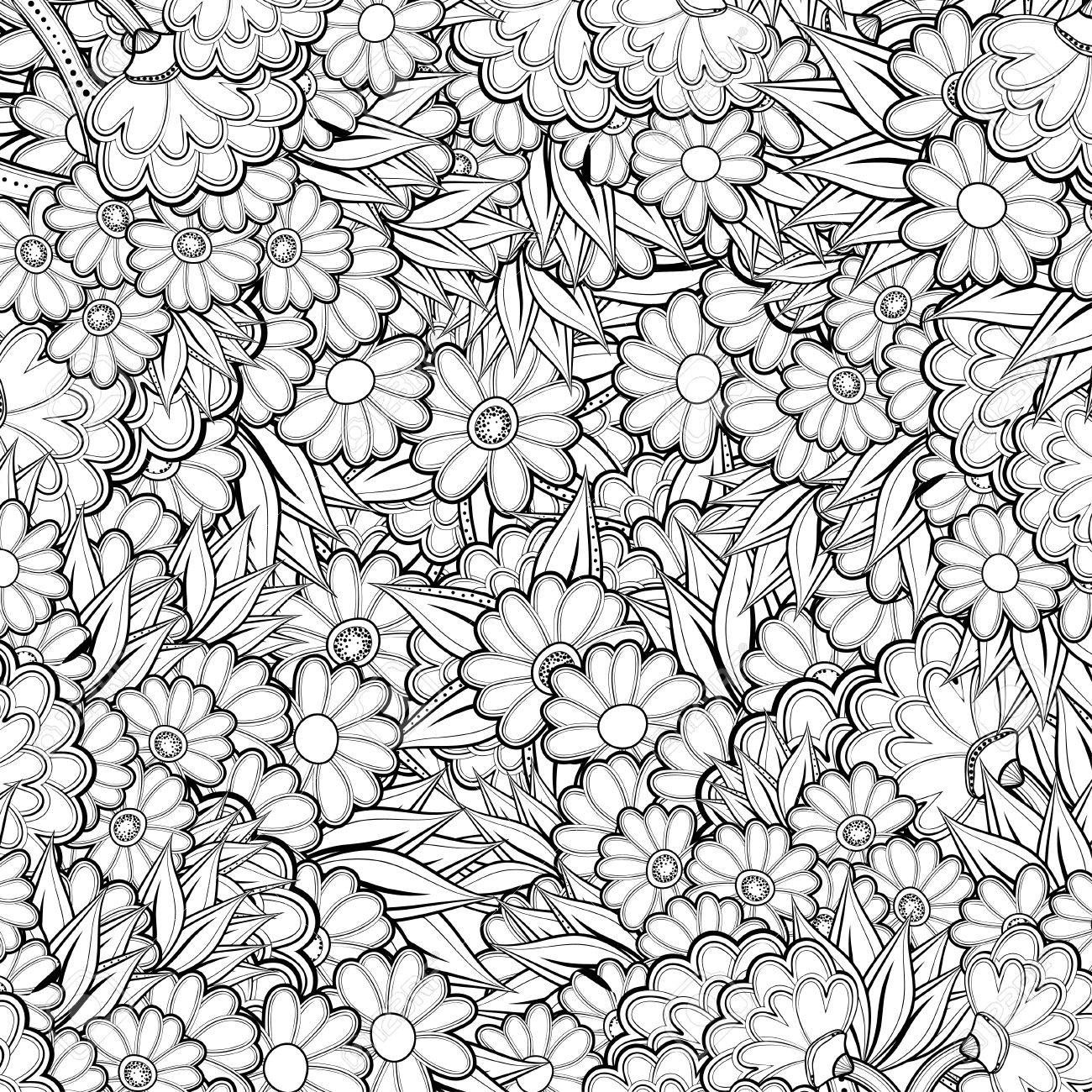 Pattern with abstract flowers coloring book page for adult royalty free svg cliparts vectors and stock illustration image